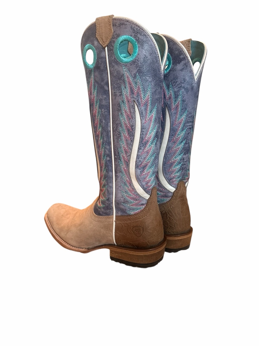 Ariat Taupe Leather with Blue Suede Embroidered Western Boots - Picture 2 of 5